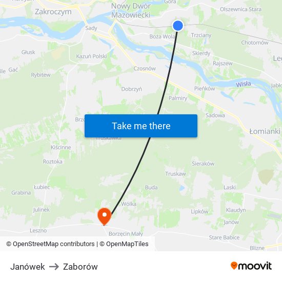 Janówek to Zaborów map