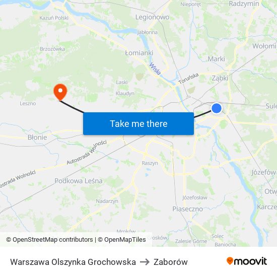 Warszawa Olszynka Grochowska to Zaborów map