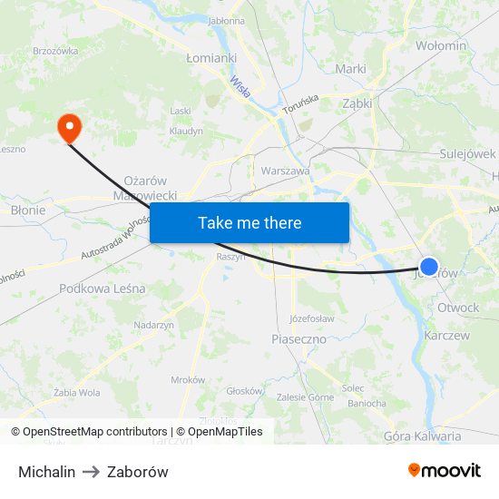 Michalin to Zaborów map