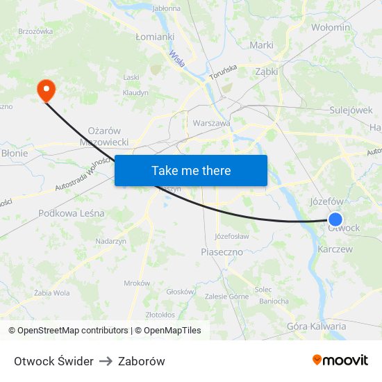 Otwock Świder to Zaborów map