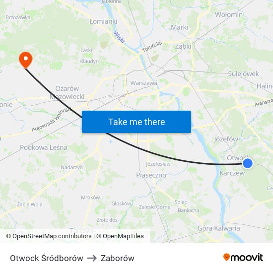 Otwock Śródborów to Zaborów map