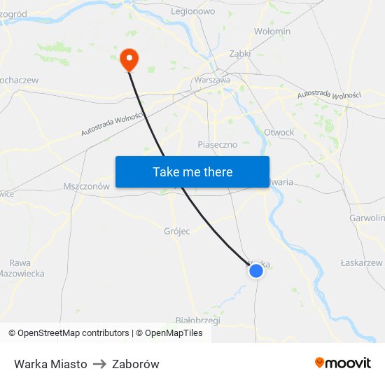 Warka Miasto to Zaborów map