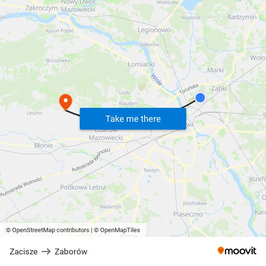 Zacisze to Zaborów map