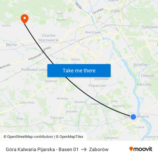 Góra Kalwaria Pijarska-Basen to Zaborów map