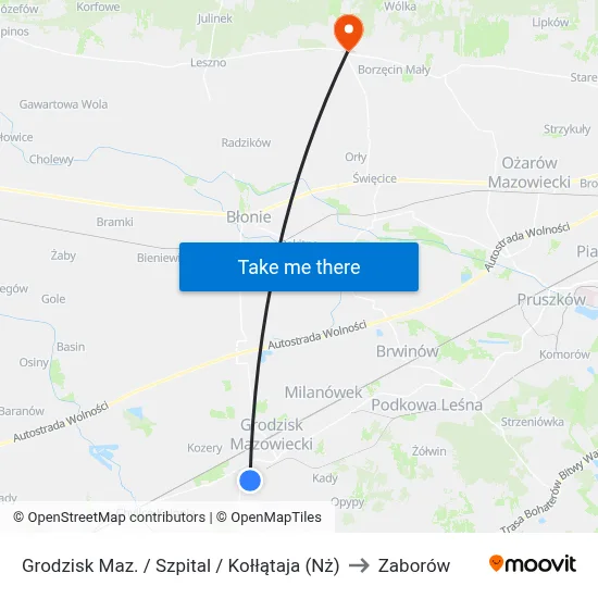Grodzisk Maz. / Szpital / Kołłątaja (Nż) to Zaborów map