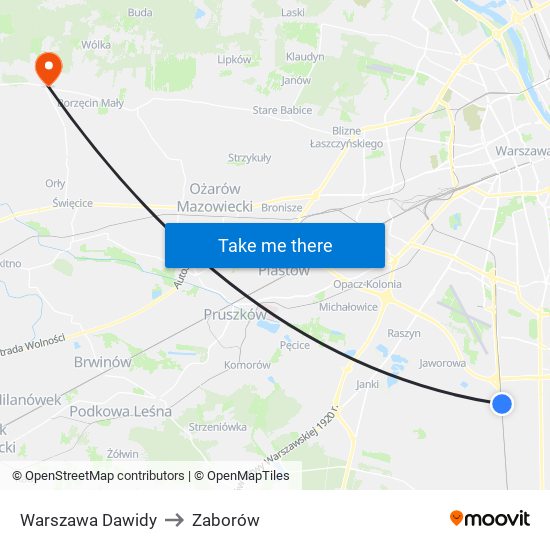 Warszawa Dawidy to Zaborów map