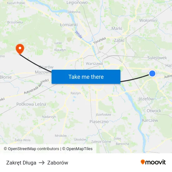Zakręt Długa to Zaborów map