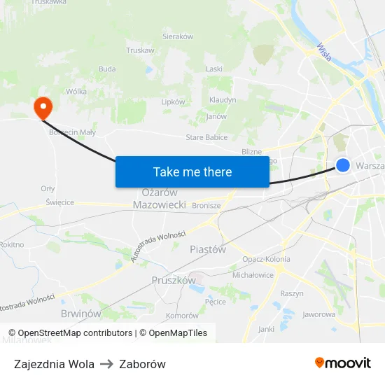 Zajezdnia Wola to Zaborów map