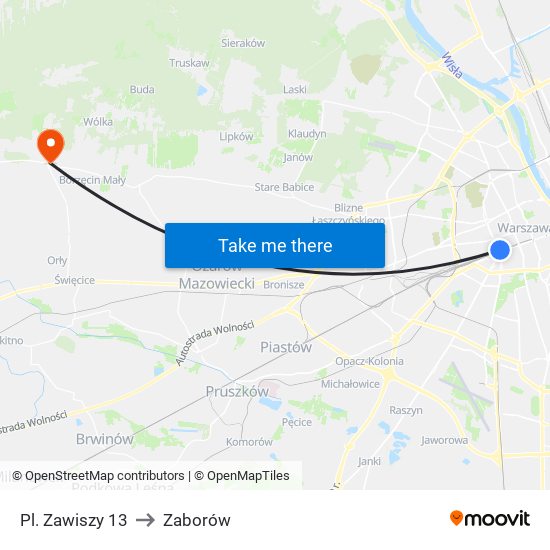 Pl. Zawiszy to Zaborów map