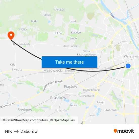 NIK to Zaborów map