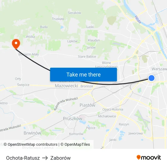 Ochota - Ratusz to Zaborów map