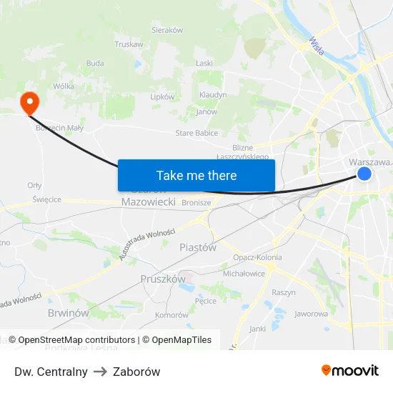 Dw. Centralny to Zaborów map