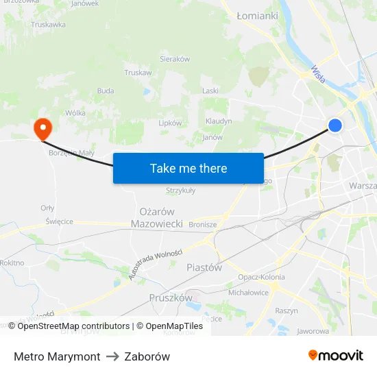 Metro Marymont to Zaborów map