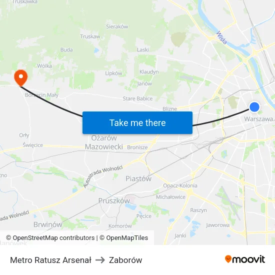 Metro Ratusz Arsenał to Zaborów map