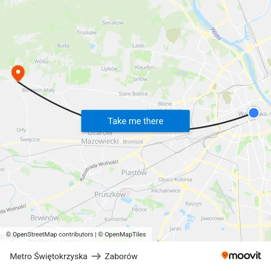 Metro Świętokrzyska to Zaborów map