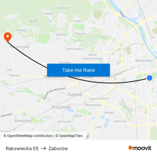 Rakowiecka 05 to Zaborów map