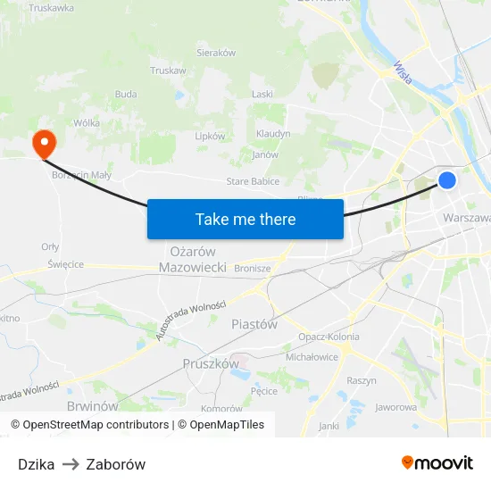 Dzika to Zaborów map