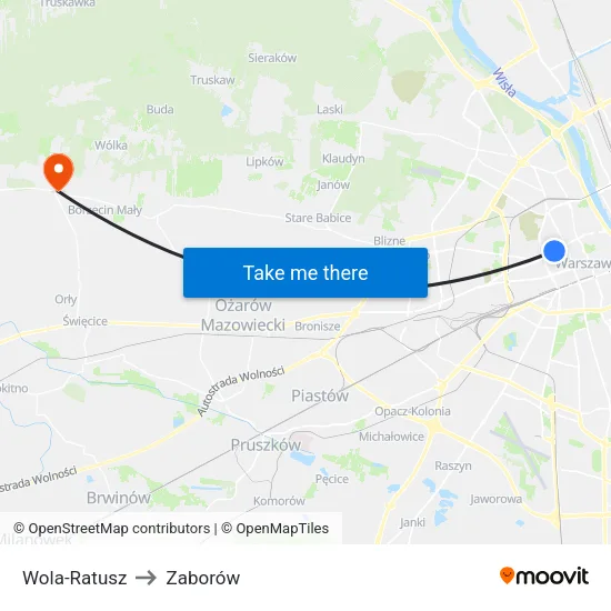Wola - Ratusz to Zaborów map