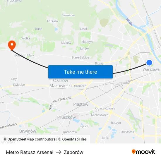 Metro Ratusz Arsenał to Zaborów map