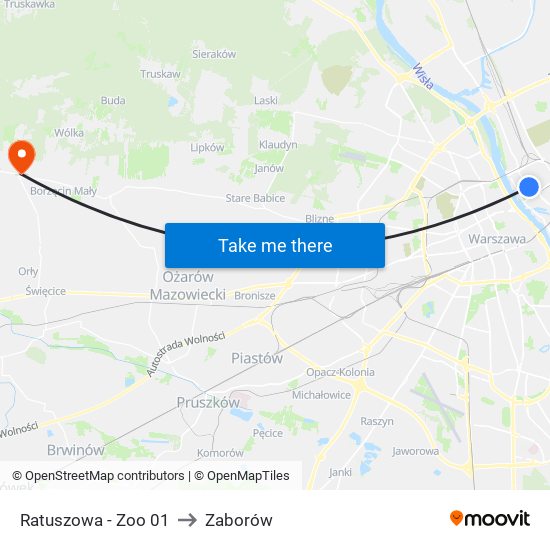 Ratuszowa-Zoo to Zaborów map