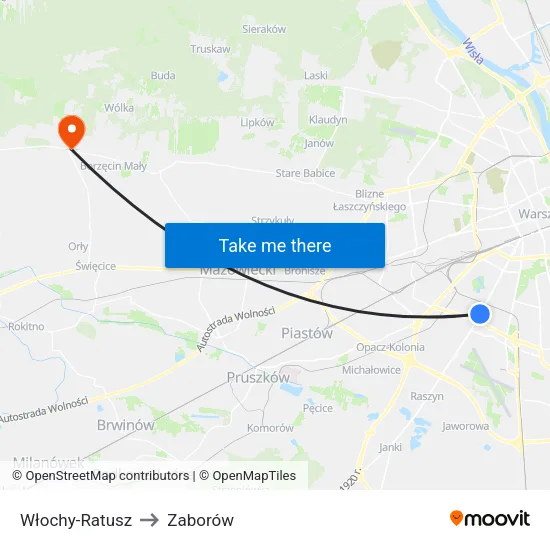 Włochy - Ratusz to Zaborów map
