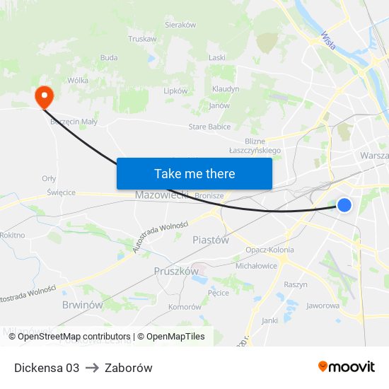 Dickensa to Zaborów map