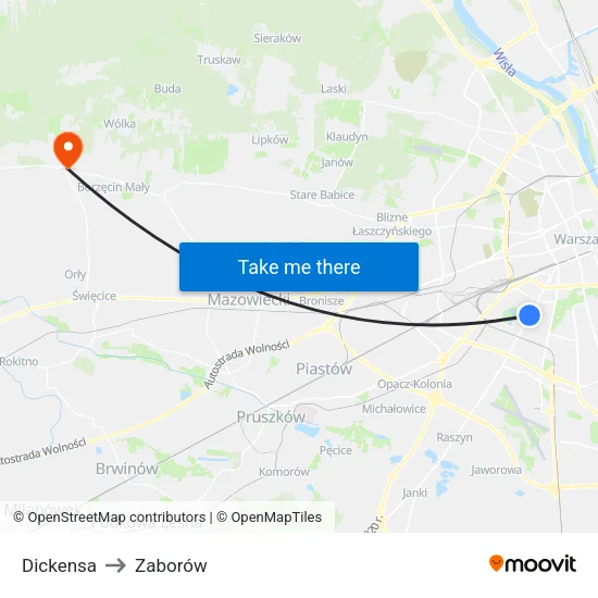 Dickensa to Zaborów map