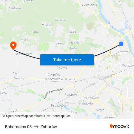 Bohomolca to Zaborów map