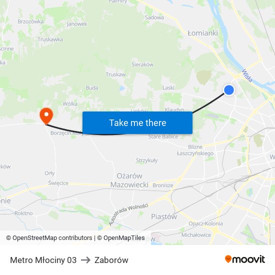 Metro Młociny 03 to Zaborów map