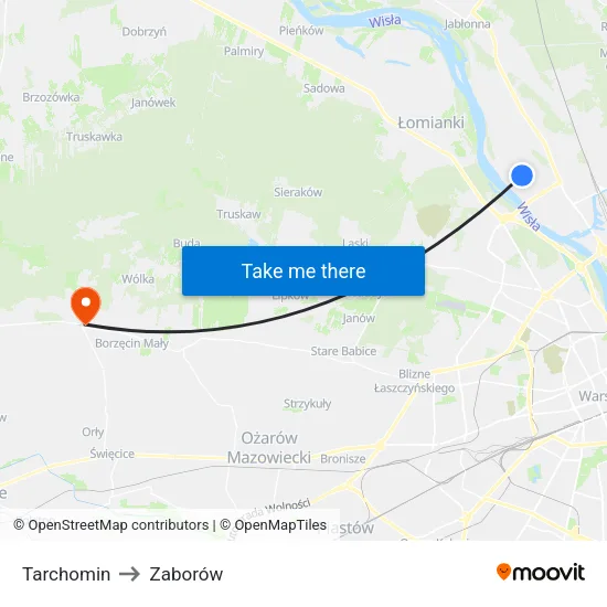 Tarchomin to Zaborów map