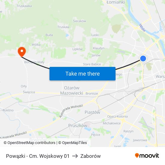 Powązki - Cm. Wojskowy 01 to Zaborów map