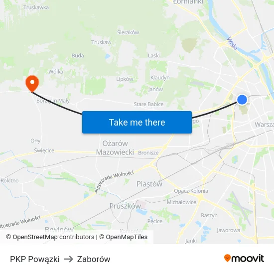 PKP Powązki to Zaborów map