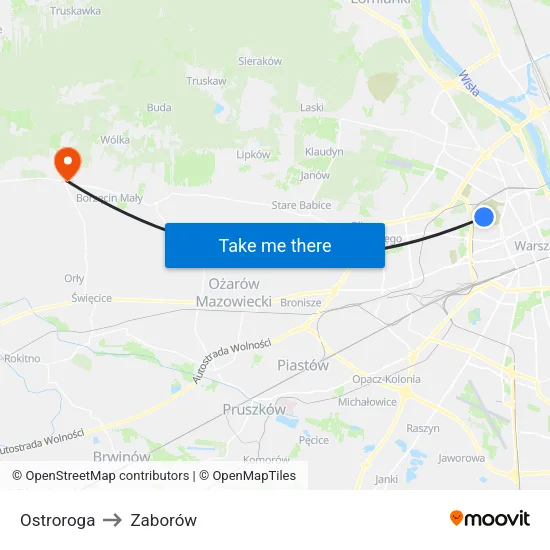 Ostroroga to Zaborów map