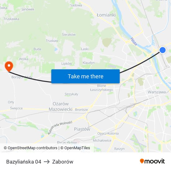 Bazyliańska to Zaborów map