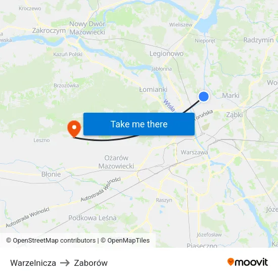 Warzelnicza to Zaborów map