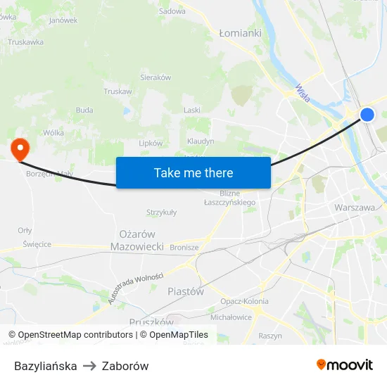 Bazyliańska to Zaborów map
