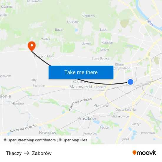 Tkaczy to Zaborów map