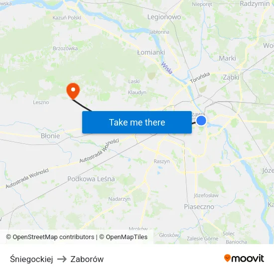 Śniegockiej to Zaborów map