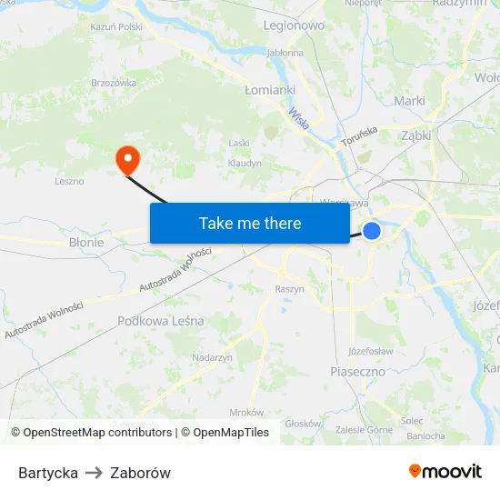Bartycka to Zaborów map