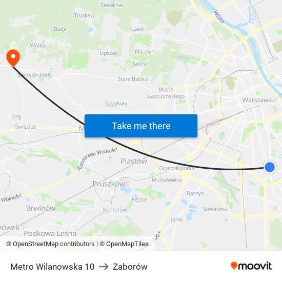 Metro Wilanowska 10 to Zaborów map