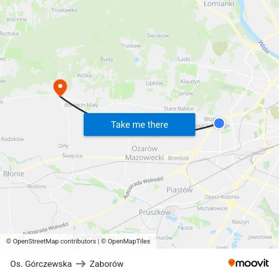 Os. Górczewska to Zaborów map