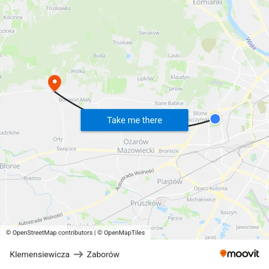 Klemensiewicza to Zaborów map