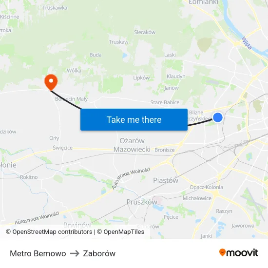 Metro Bemowo to Zaborów map