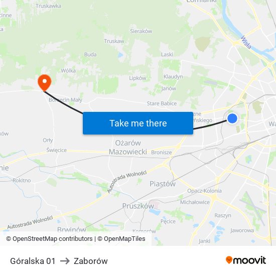 Góralska to Zaborów map