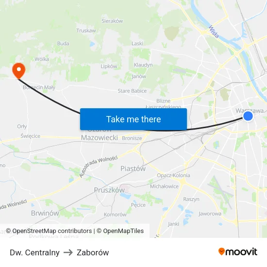 Dw. Centralny to Zaborów map
