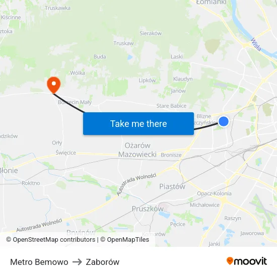 Metro Bemowo to Zaborów map
