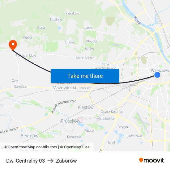 Dw. Centralny to Zaborów map