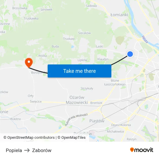 Popiela to Zaborów map