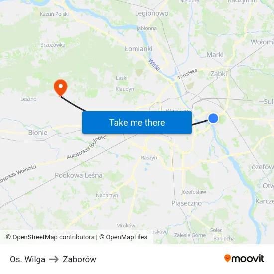 Os. Wilga to Zaborów map