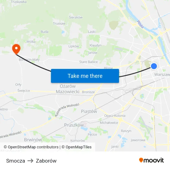 Smocza to Zaborów map
